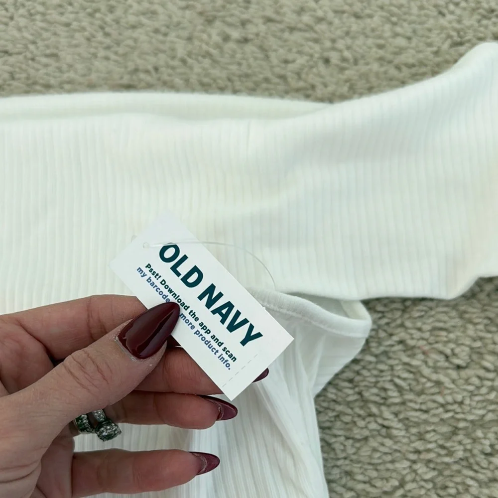White Off-Shoulder Ribbed Top - Picture 2 of 4